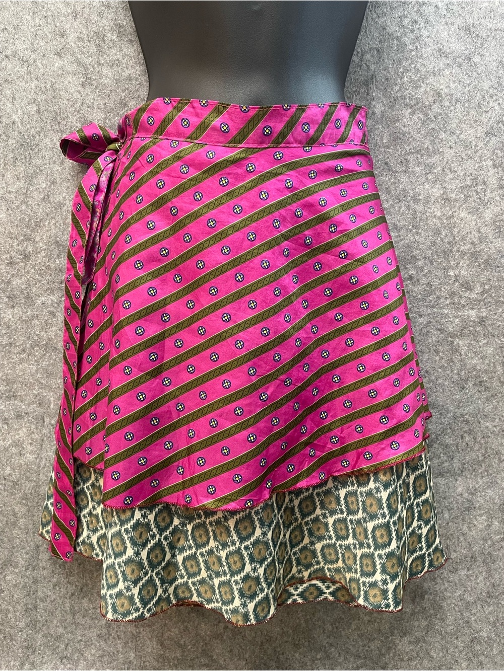 Urban Nomad Silk Satin Sari Reversible Wrap Skirt Festival Bohemian Tie Closure